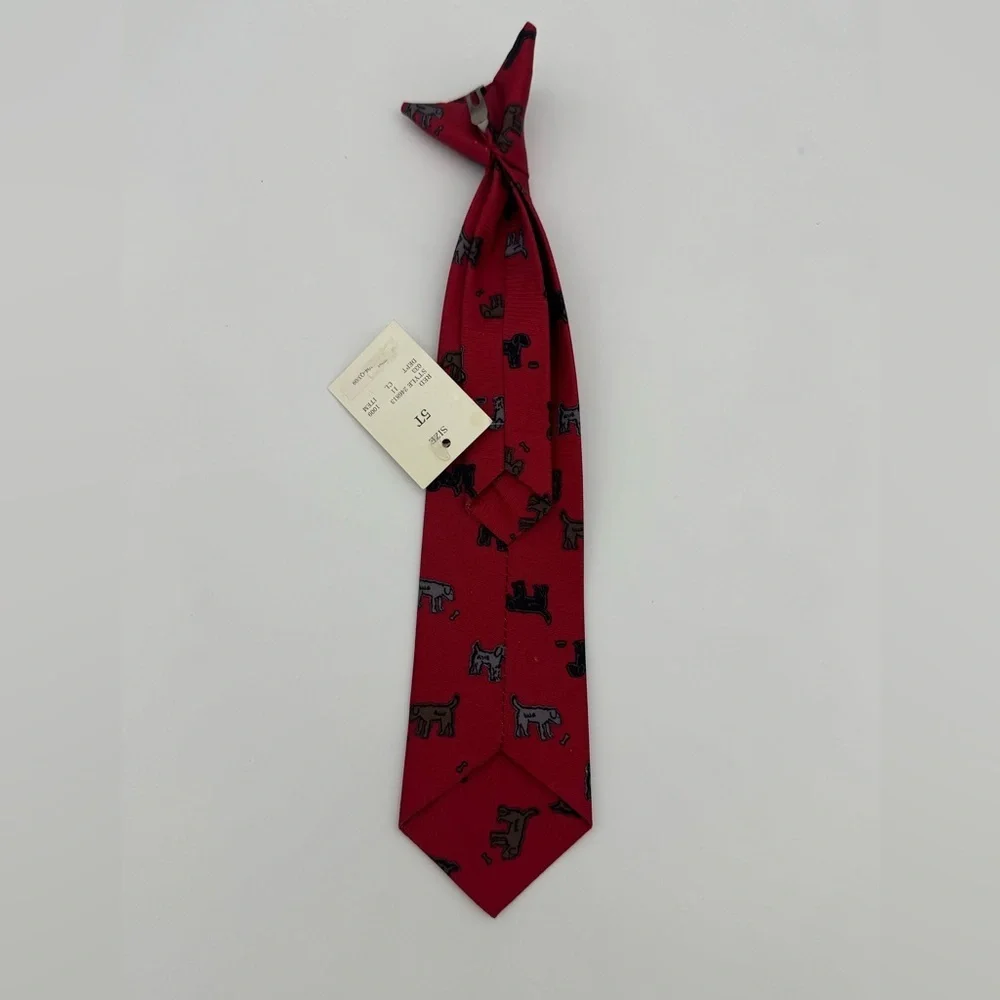 NWT Boys Clip on Red black Dog Pattern neck Tie formal outfit kids size 5T